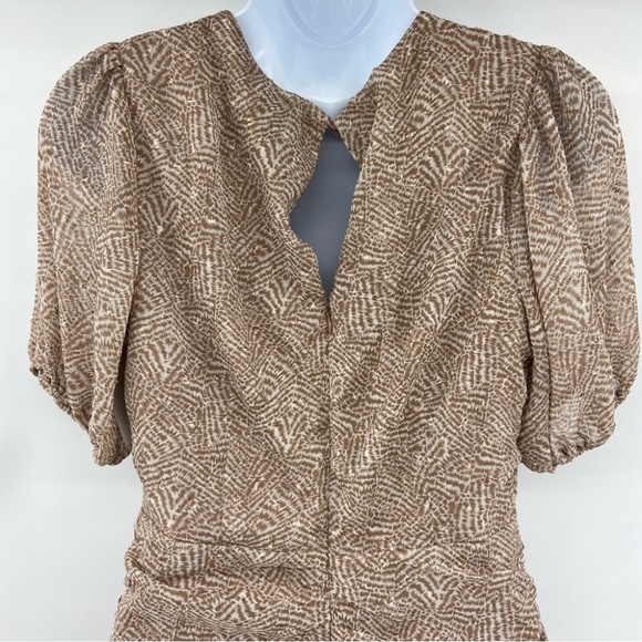 Lush Ruched Faux Wrap Mini Dress in Chocolate Abstract Print Size Medium NWT - Picture 7 of 12